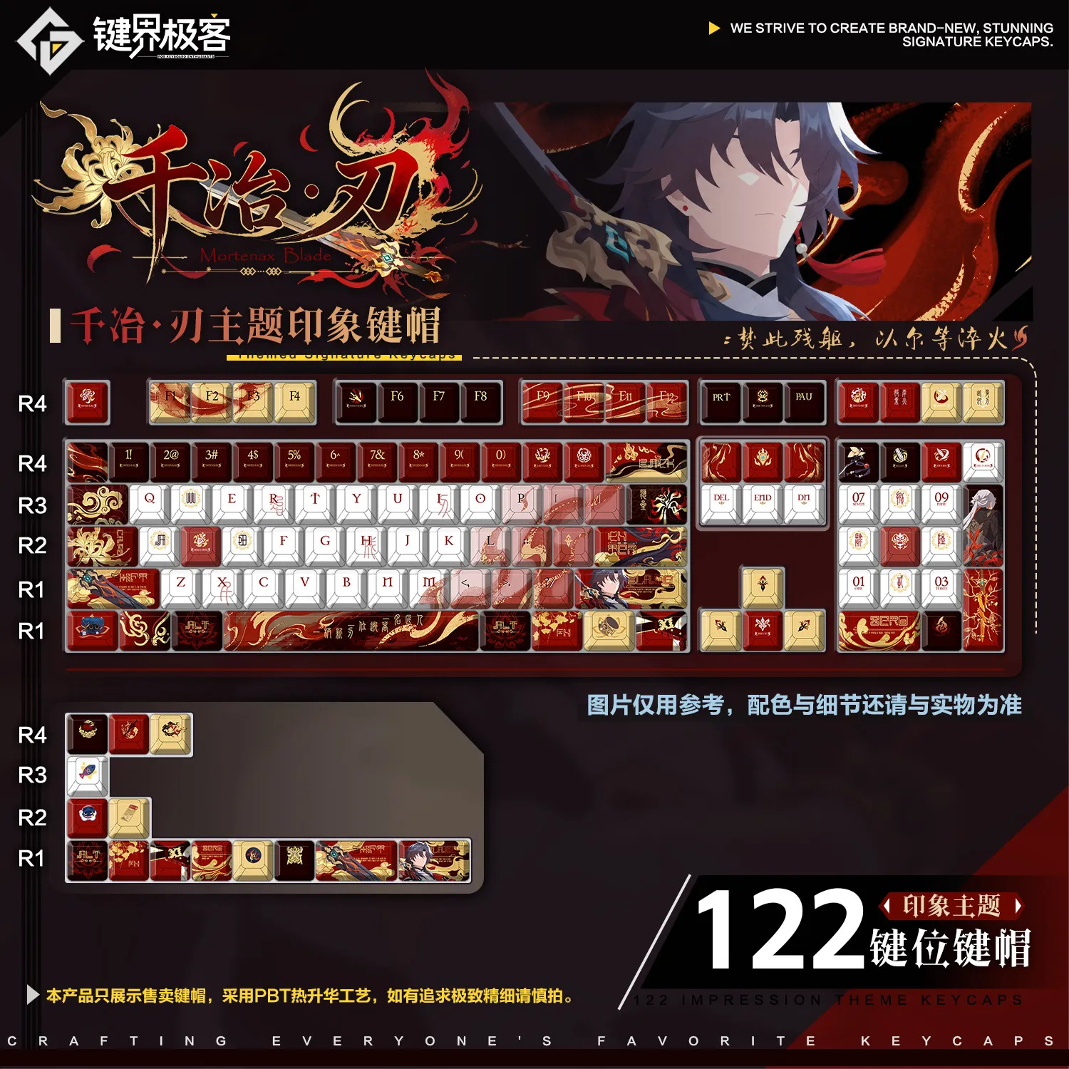 122 Keys Honkai: Star Rail Theme Keycaps Mortenax Blade Game Chreey Profile PBT DYE-Sub Key Cap for ANSI Made68 Mad68 Wooting 60