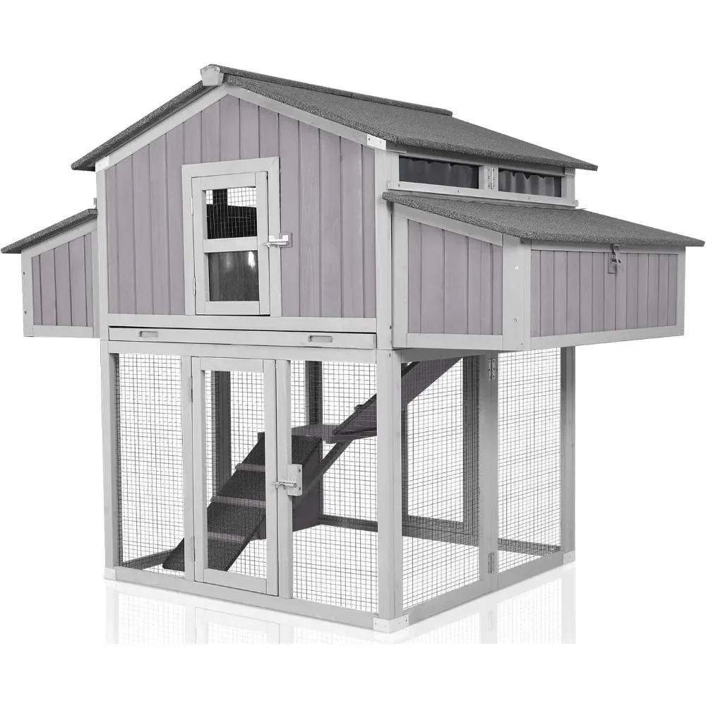 Chicken Coop Unique Chicken House for Outdoor with Two Nesting Box Leakproof Pull-on Tray and UV-Resistant Roof Panel