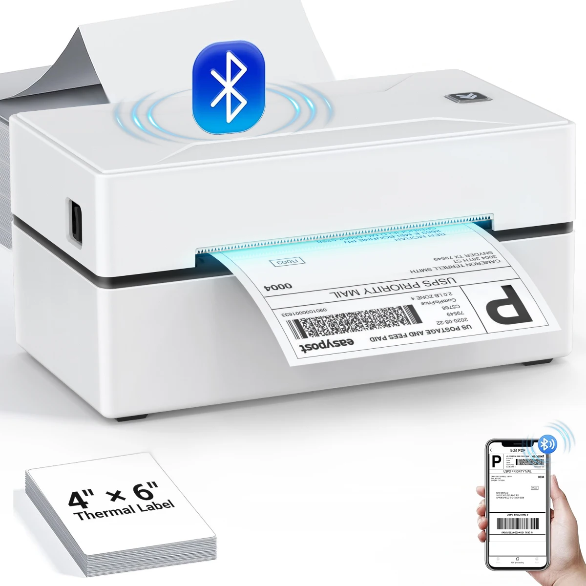 Marklife Portable Thermal Printer D100 White Wireless Bluetooth Shipping HD Printer Compatible with iPhone Android Mac Window