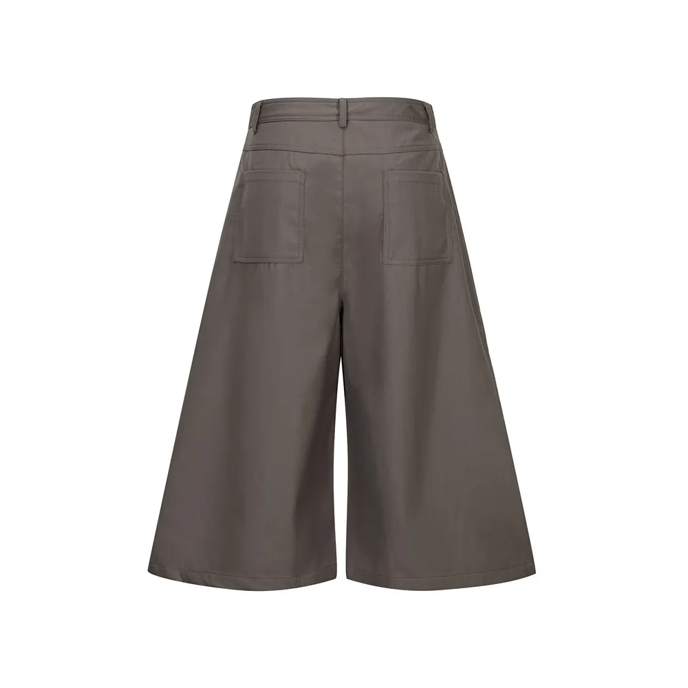 MWJLPWQ Diagonal Buttons Stylish Men's Cropped Shorts Trendy Solid Color Pleated Casual Loose Wide-Leg Pants For Summer 17098