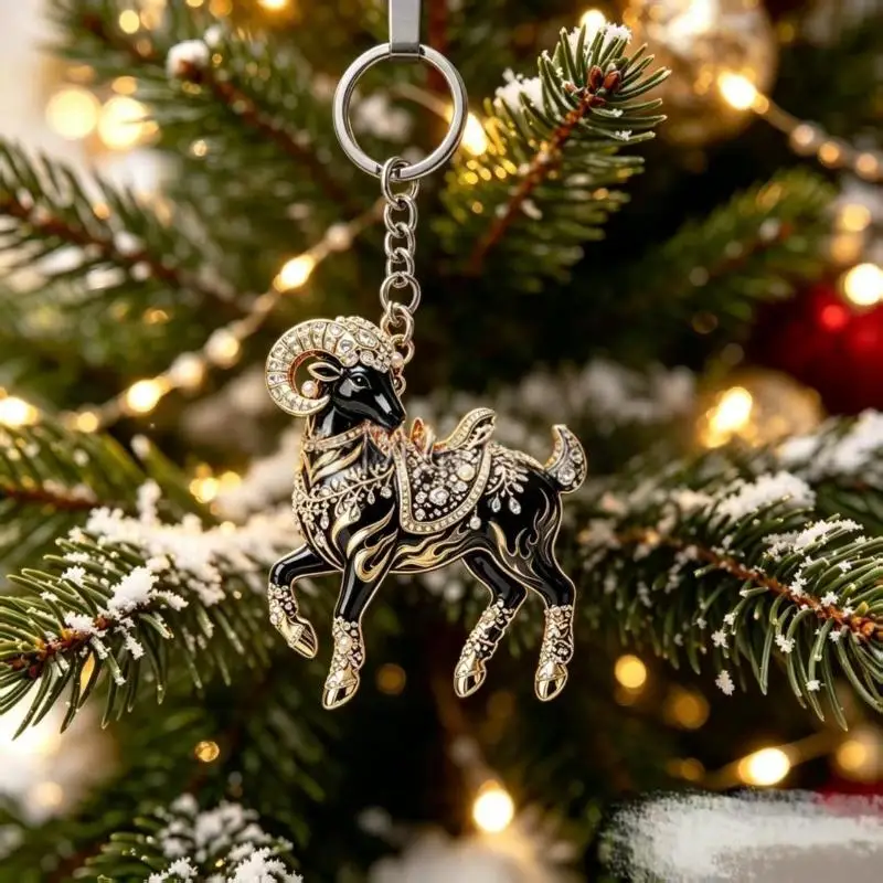 1 Stück Acryl-Ziegenanhänger 2D Schlüsselanhänger Niedliche Tier-Hängeornamente für Weihnachtsfeier Neujahrsgeschenke – Detail 3