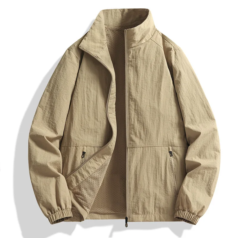 Spring Summer Stand Collar Cargo Jacket Men's Outdoor Fishing Sun Protection Windbreaker