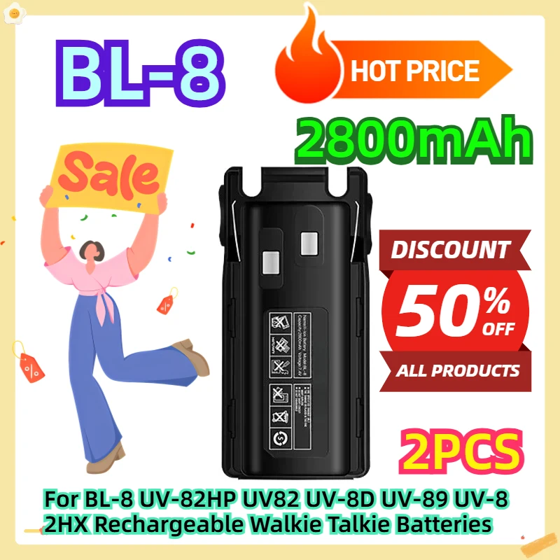 

For BL-8 UV-82HP UV82 UV-8D UV-89 UV-82HX Rechargeable Walkie Talkie Batteries 7.4V 2800mAh 2pcs