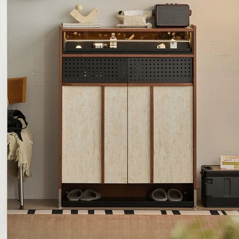 

Retro solid wood shoe cabinet designer mid-ancient style entrance entrance cabinet small apartment narrow locker storage
