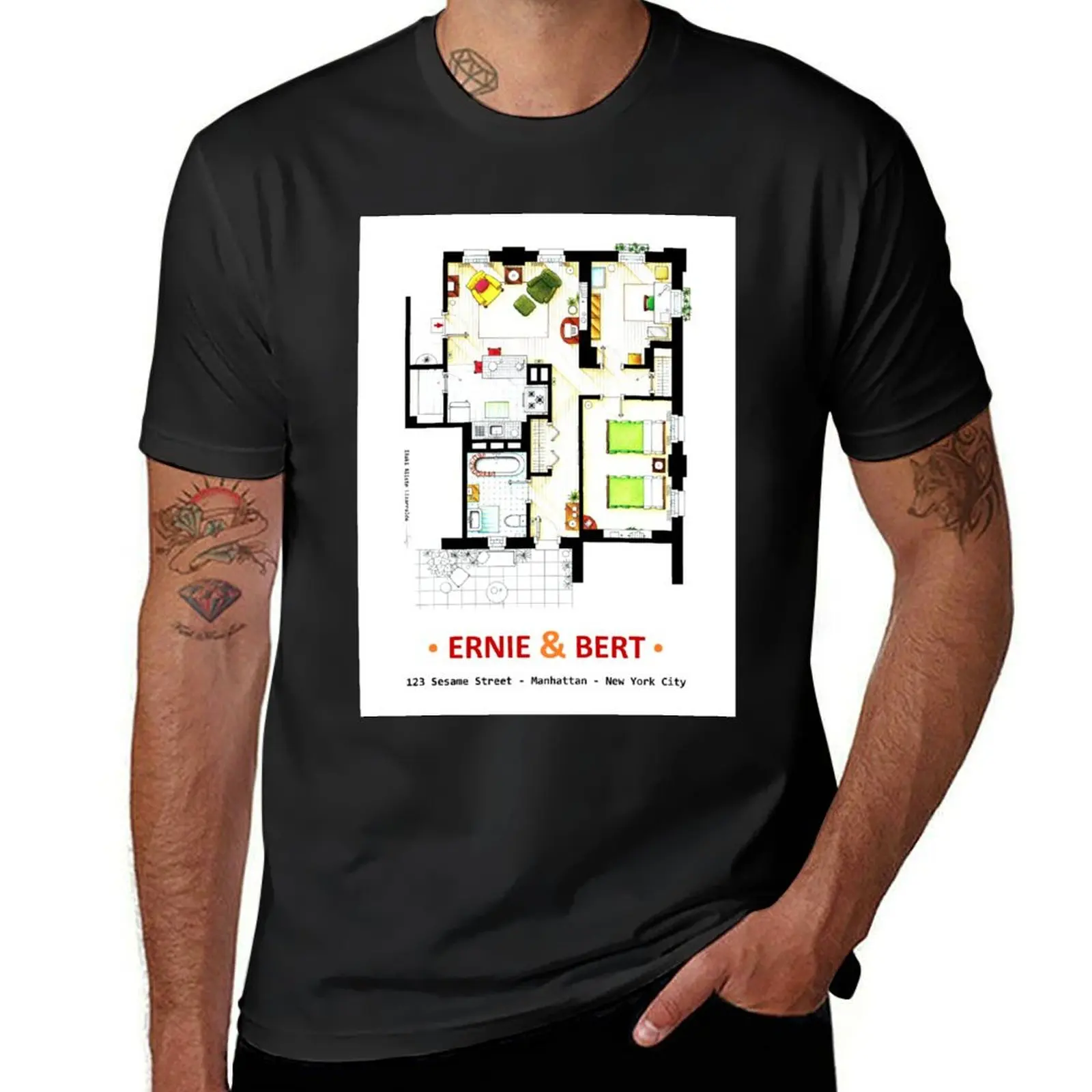 Floorplan of Ernie & Bert's apartment from Sesame St T-Shirt aesthetic clothes Blouse plain boys whites workout shirts for men