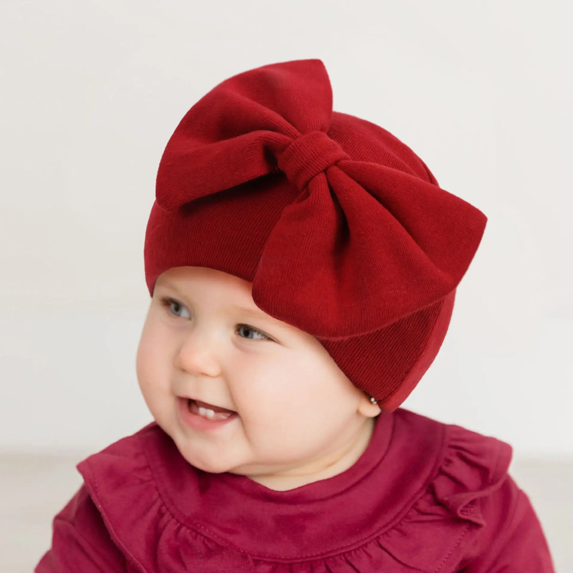 Spring and Fall Baby Fashion Cute Bow Casual All Match Children Warm Comfortable Breathable Solid Color Newborn Fetal Hat