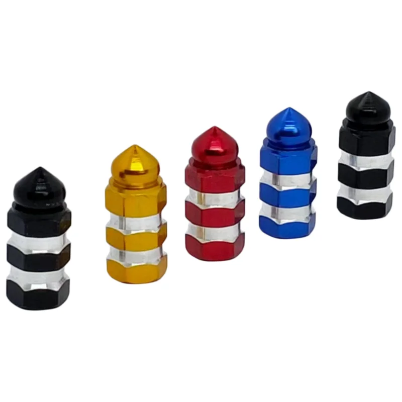 Aluminum Hex Double Groove Tire Valve Caps, Universal For American Valve, Auto Modification Accessories, 4Pcs