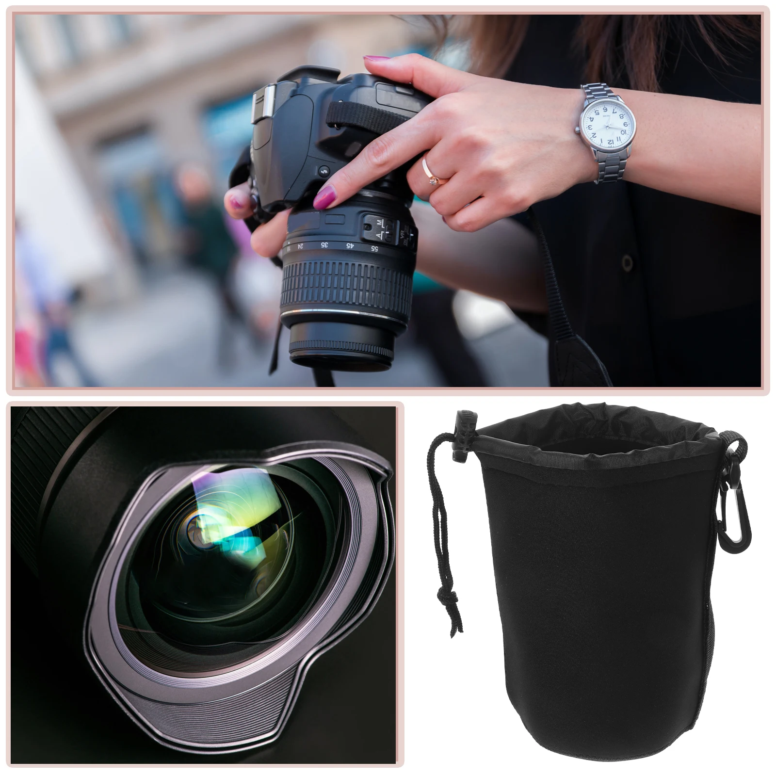 

Anti collision Camera Lens Protection Bag Padded Black Diving Cloth Shockproof XL Size Storage Case for Travel