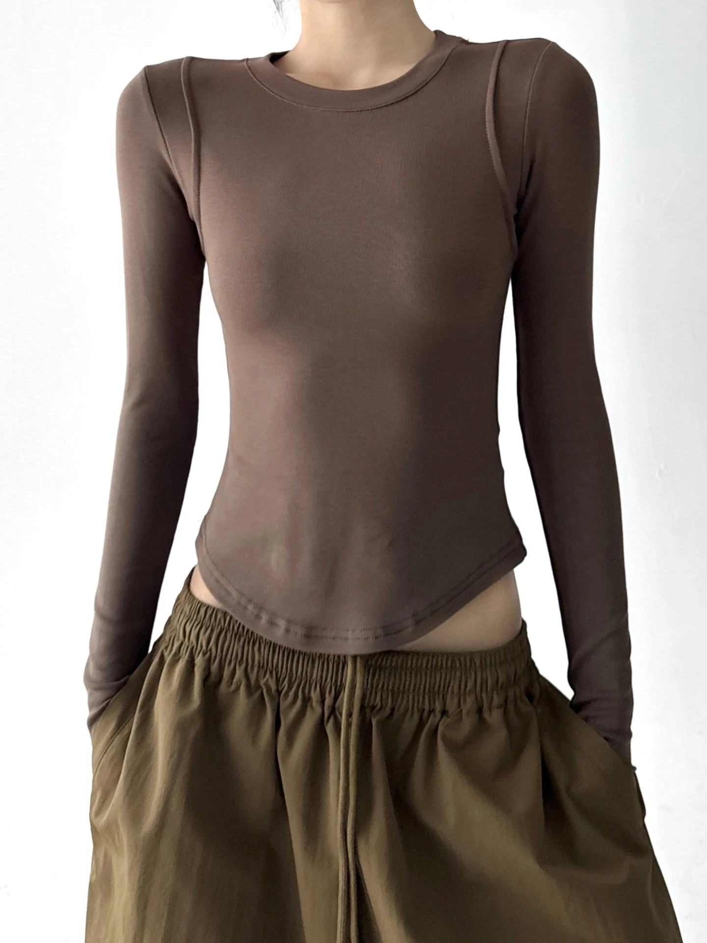 Slim Fit Long Sve Fce Lined Base irt Women's Correct oulder T-irt Autumn Winter Faion Commute Sle Cotton Poly...