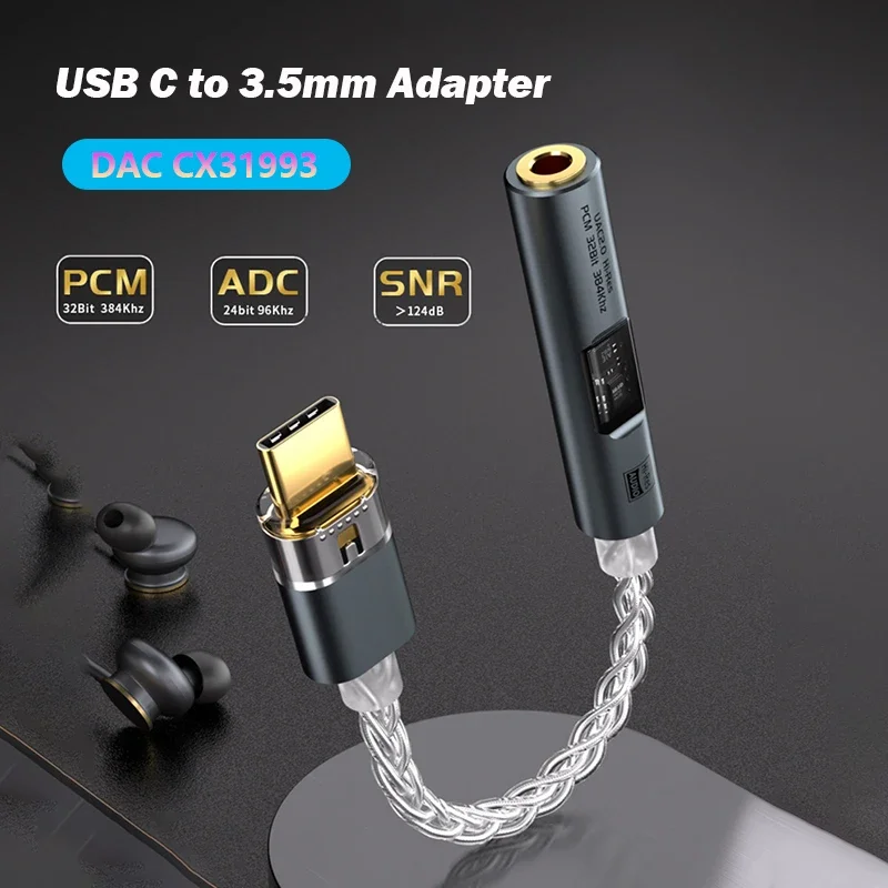 HiFi Type C to 3.5mm Jack Audio Adapter Dual DAC Chip USB C 3.5 mm Headphone Aux Audio Converter AMP Decoder Cable 32Bit 384Khz