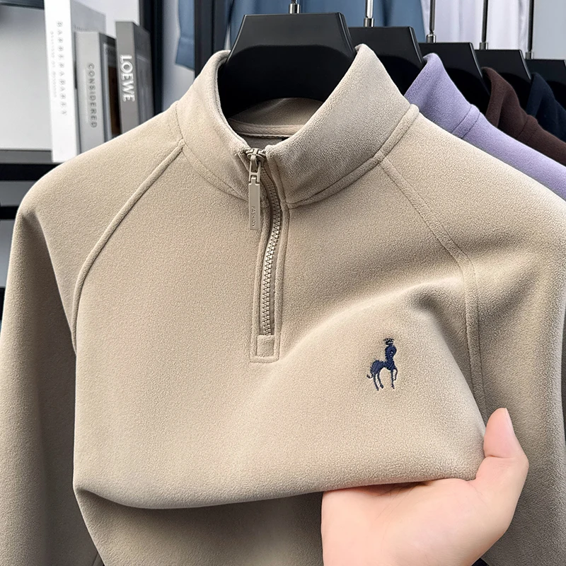 سويت شيرت رجالي أصلي بنصف سحاب وياقة واقفة وأكمام طويلة ناعم ودافئ ومضاد للبيلينغ وأكمام راجلان كاجوال لخريف الأعمال