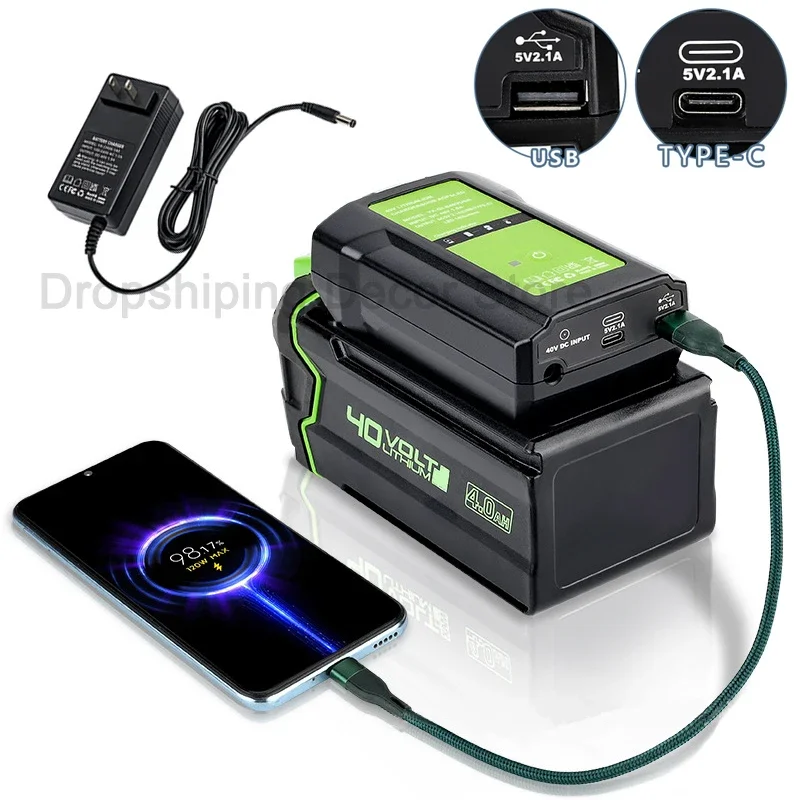 

Battery Adapter For GreenWorks 40V Lithium Battery With USB Type C Port And LED Light , Charge For GreenWorks 40V Li-ion battery