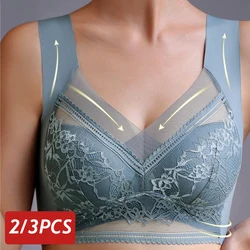 Sexy Lace Bras for Women Perspective Full Cup Solid Color Brassiere V-Neck Seamless Crop Top Female Push Up Breathable Lingerie