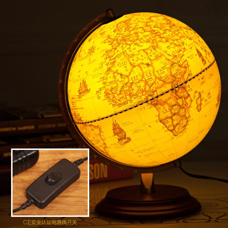 Retro Led World Earth Globe Map 360 Degree Rotating World Globe Geography Map All English Office Desk Decoration Table Lamp