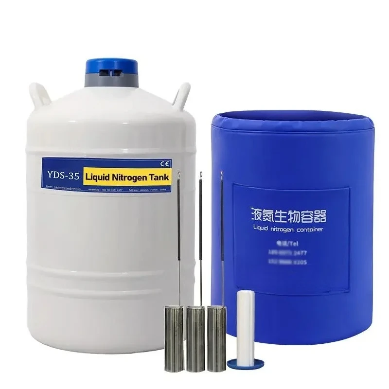 35L Liquid Nitrogen Dewar Tank with Canisters, Cryogenic Container for Livestock Breeding  Semen Storage