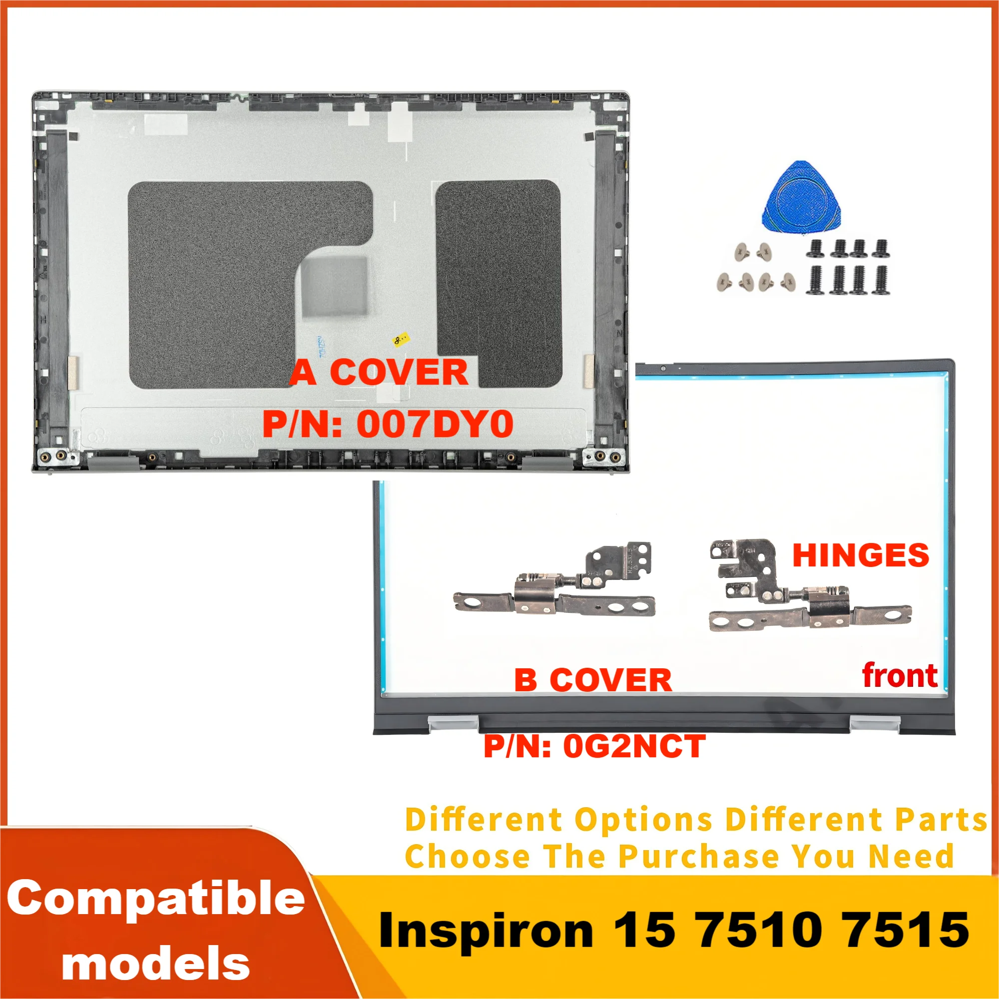 

NEW Cover For Inspiron 15 7515 7510 007DY0 Back Cover 0165K0 bezel Hinges Notebook Housing Silver 15.6inch 07DY0 165K0