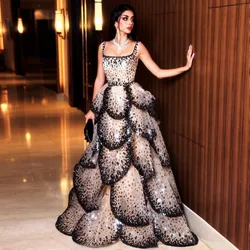 2024 Nieuwe Luxe Dubai Avondjurken Prom Gown Sparkly Sequin Tiered Ruches Elegante Vrouwen Jurk Bruiloft Formele Gowns