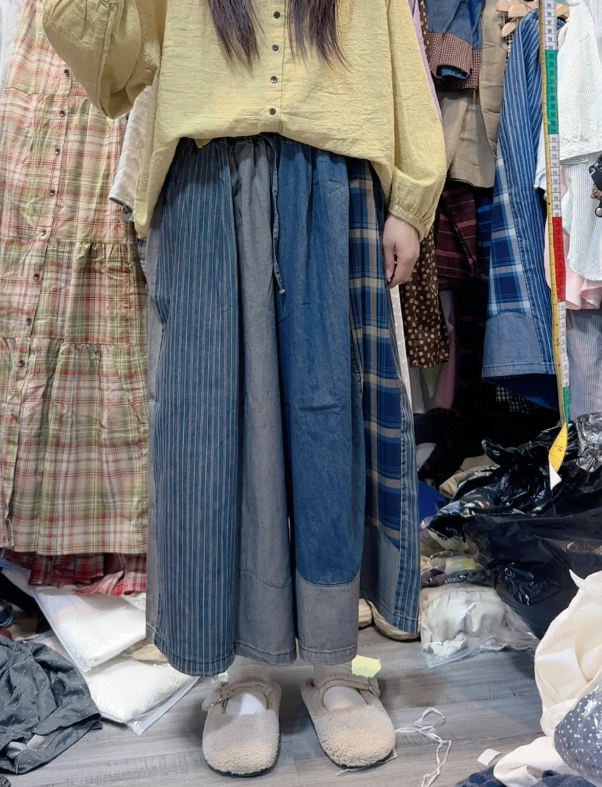

High Waist Wide Leg Jeans Skirt Pants Splicing Waed Design Comfortable Casual Sle for Young Women Autumn Season Faion