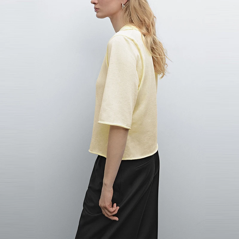 

Summer 2025 Women's Skin-friendly Knitted irt Casual Loose Fit ort Sve Pure Color Polyester Fiber Z Brand