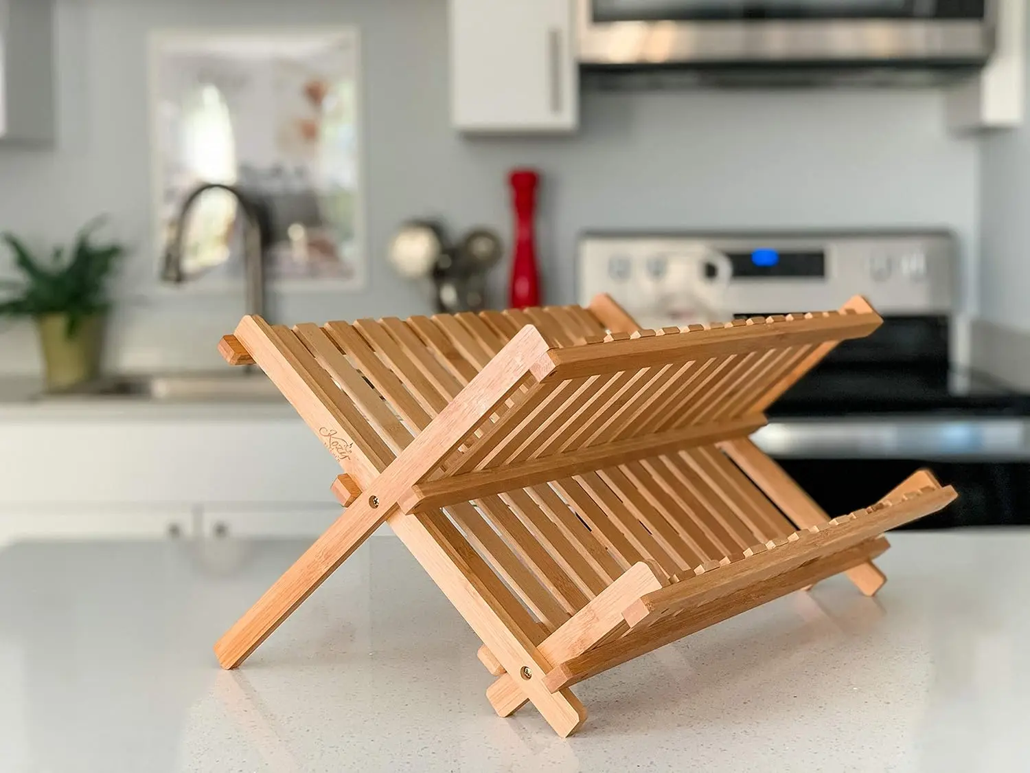 

Dish Drying Rack Bamboo Dish Rack Plate Rack Collapsible Dish Drainer, Foldable Dish Drying Rack Wooden Plate Rack Made