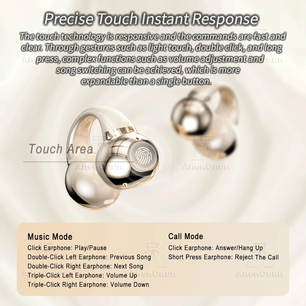 TWS Earbuds Ear Clip Bluetooth 5.4 Earphones 28H Playtime ENC Noise Cancelling IPX4 Waterproof Handsfree for iOS/Android - Black