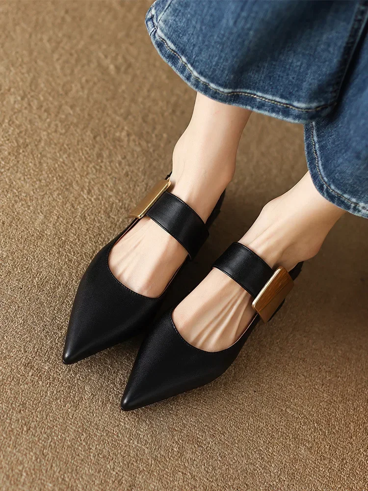 Women Nature Suede High Thick Heels SmallHut New 2023 Spring Black Apricot Square Toe Pumps Elegant Lady Metal Decoration Shoes
