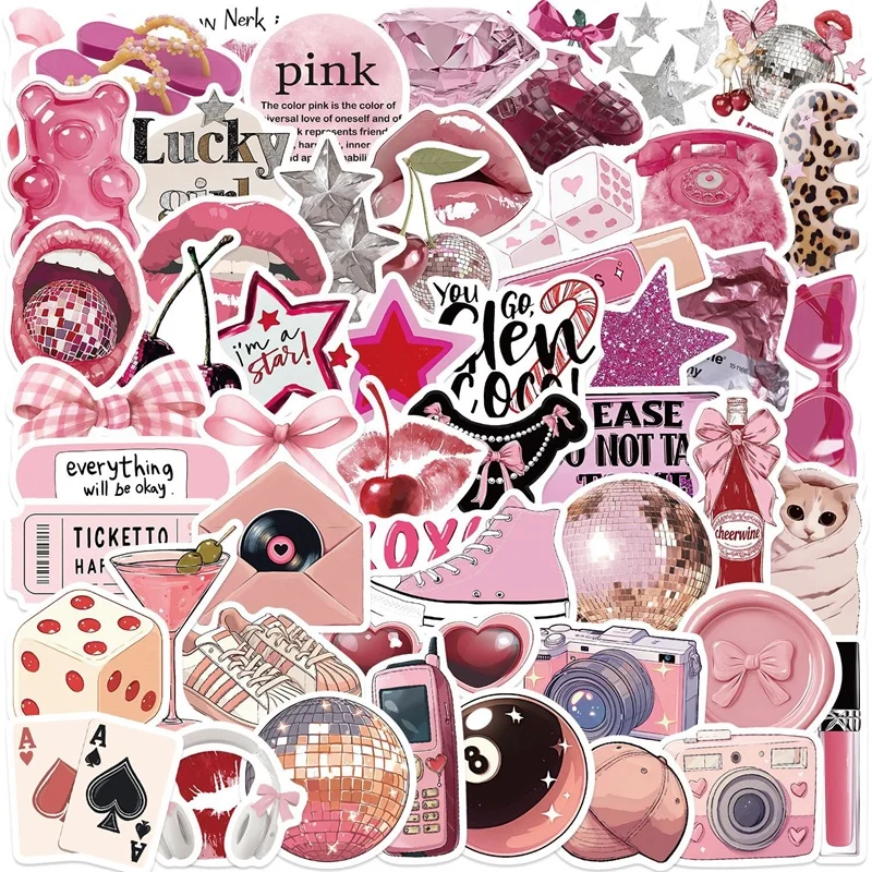 

10/30/50PCS Pink Down Town Girl Sticky PVC Sticker Aesthetic DIY Decoration Scrapbooking Hand Accounting Supplies for Kids