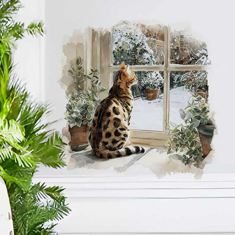 Bengal Cat Watercolor Removable PVC Wall Stickers for Bedroom Living Room Animal Wall Decals Art Decor AA299