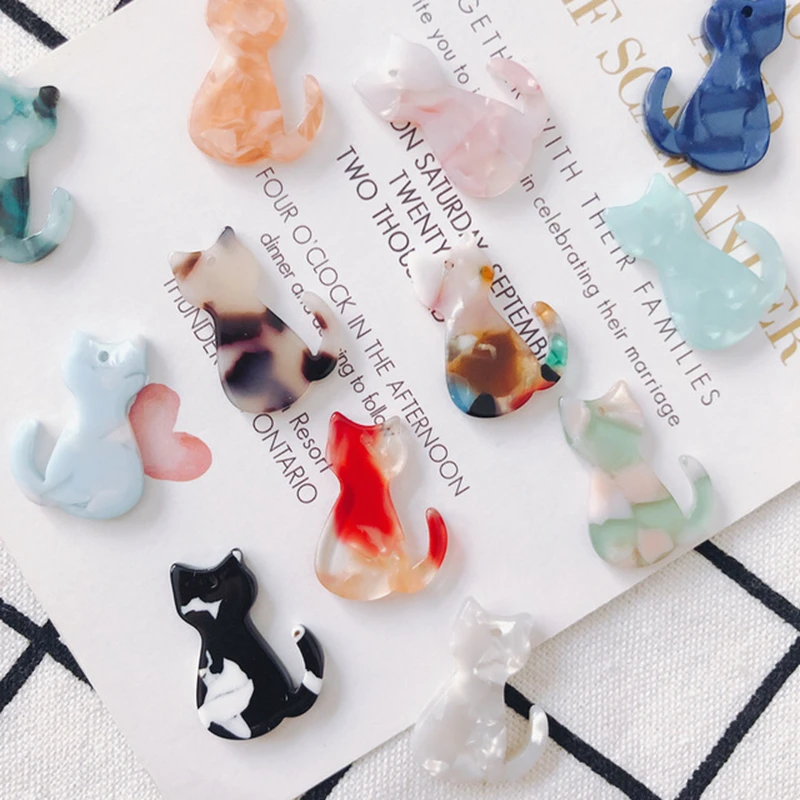 10pcs Cute 25mm Cat Acrylic Charms Animal Pendant Charm for Necklace Bracelet Earring Diy Jewelry Keychain Making Accessories