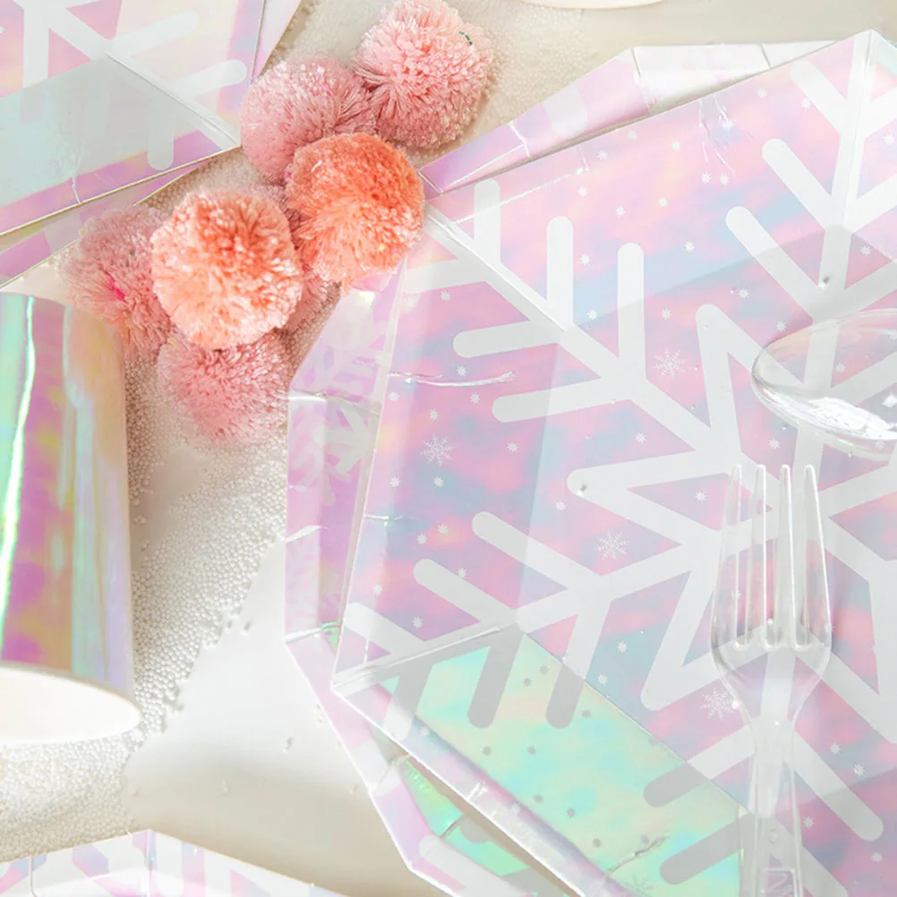 

16 PCS Laser Snowflake Meal Plate Paper Plates Fruit Dish Tableware Cup Food Tray