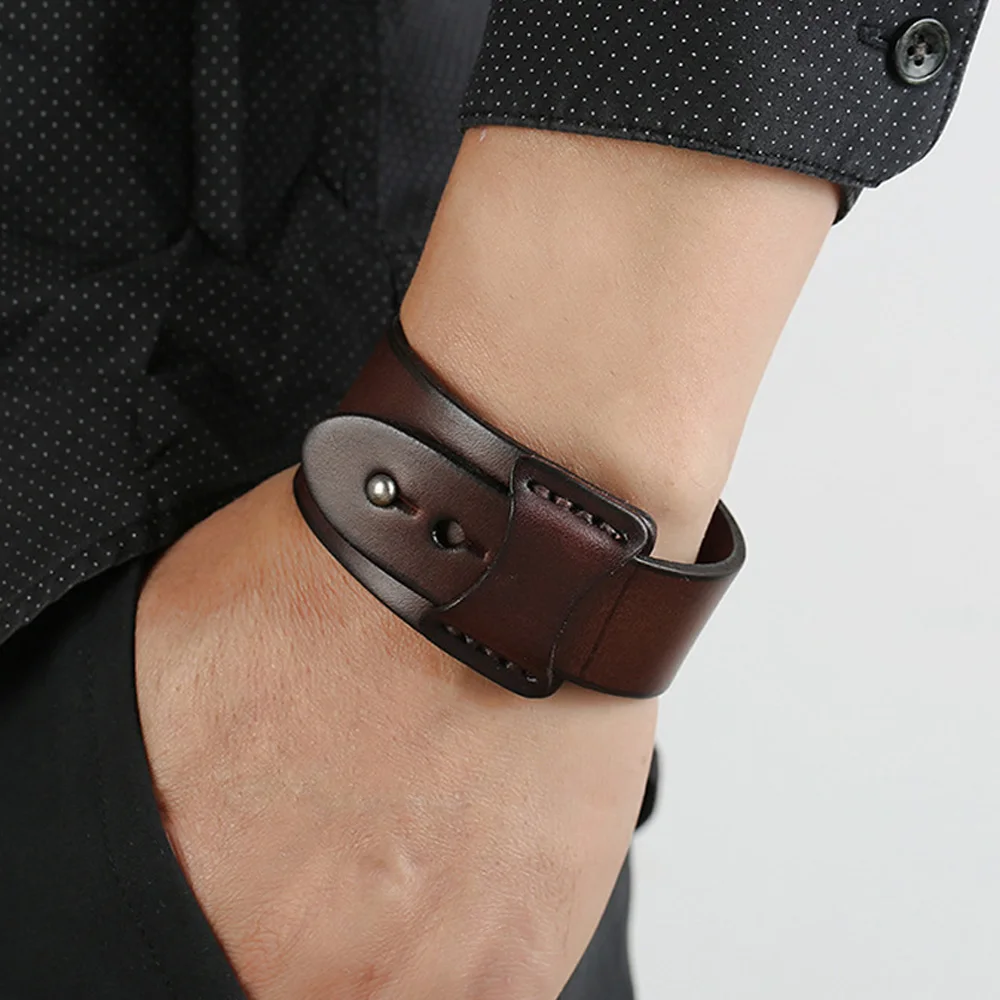 High Quality Punk Rock 181 Real Genuine Leather Bangle Bracelet Charm Jewelry For Women Men 25cm