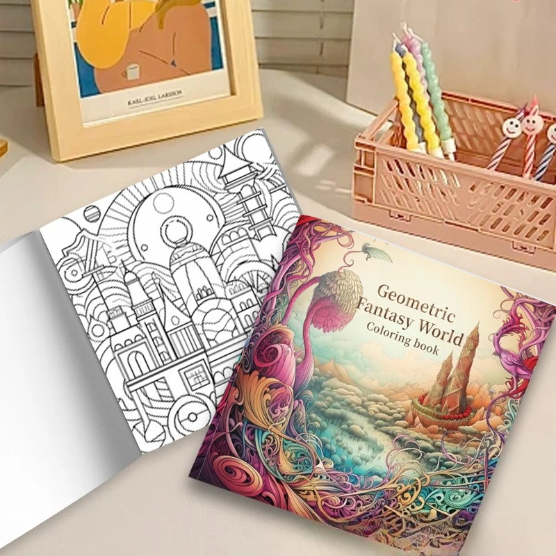 Surreal Geometric Fantasy World Coloring Book Whimsical Swirl Vine Castle Pastel Dreamland Abstract Curly Plant Sketch Notebook
