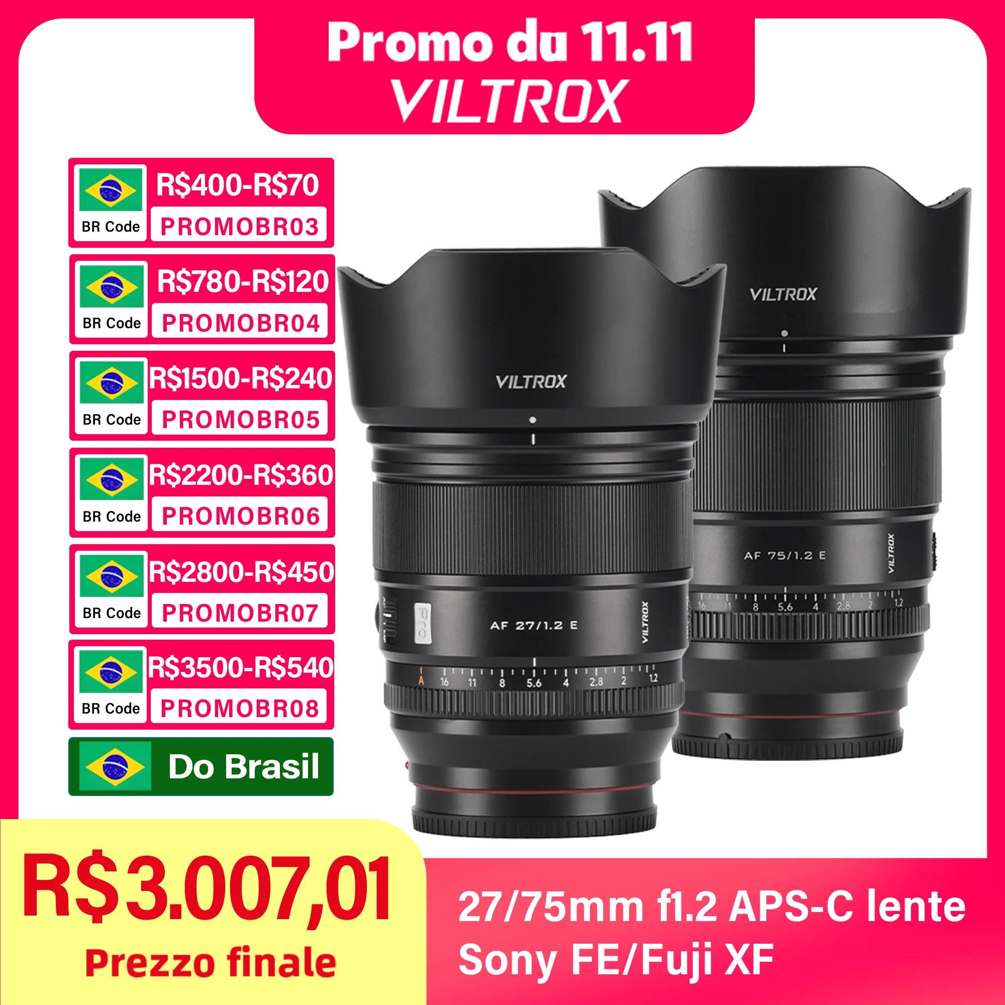 VILTROX 27mm 75mm F1.2 per Fuji X 27mm 1.2 Sony E Obiettivo Messa a fuoco automatica Ritratto ad ampia apertura APS-C per fotocamera Fujifilm