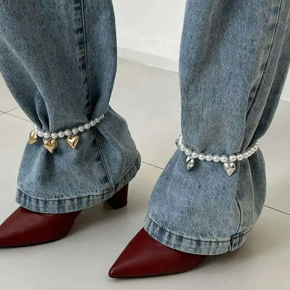 Ingemark 2Pcs/Set Adjustable Imitation Pearl CCB Beads Anklet for Women Elegant Creative Jeans Foot Chain Jewelry Accessory
