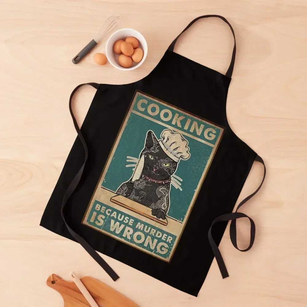 

Black Cat Cooking because murder is wrong cat lover gifts Apron Camping men's barbecue Children'S Apron