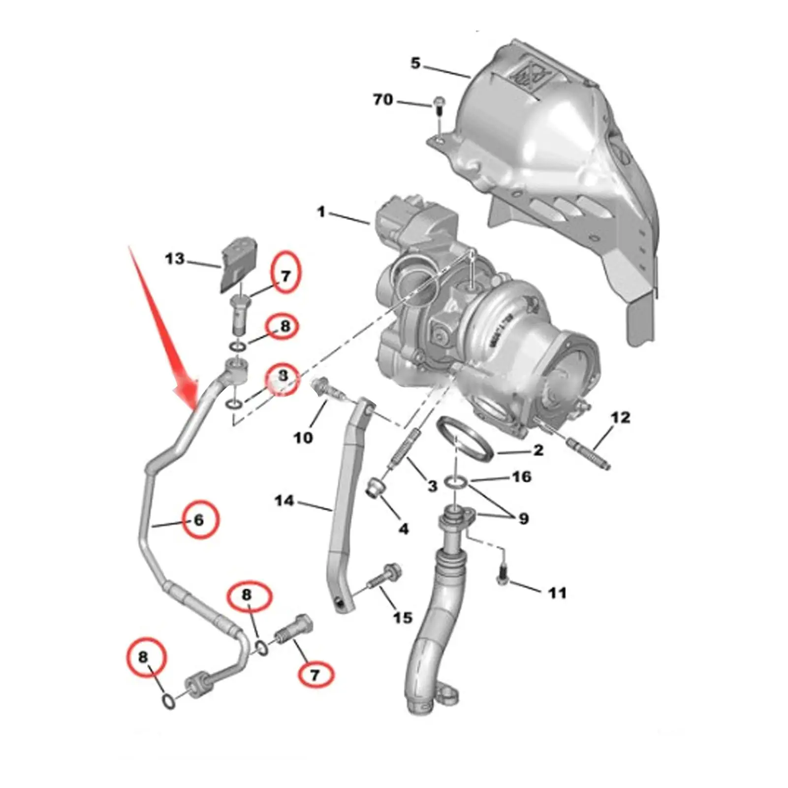 Turbo Oil Return Pipe Hose 9806871880 for Peugeot 408 308 3008 4008 5008