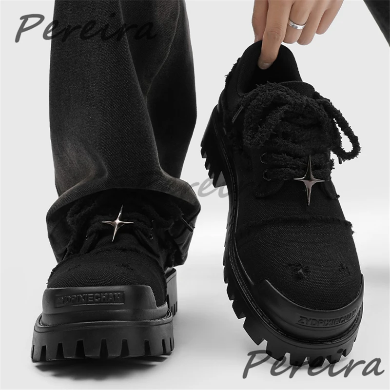 الرجال الرجعية الدنيم ديربي أحذية النمط البريطاني سميكة سوليد كبير جولة تو الدانتيل متابعة حذاء كاجوال الصيف العصرية في الهواء الطلق أحذية مشي #2