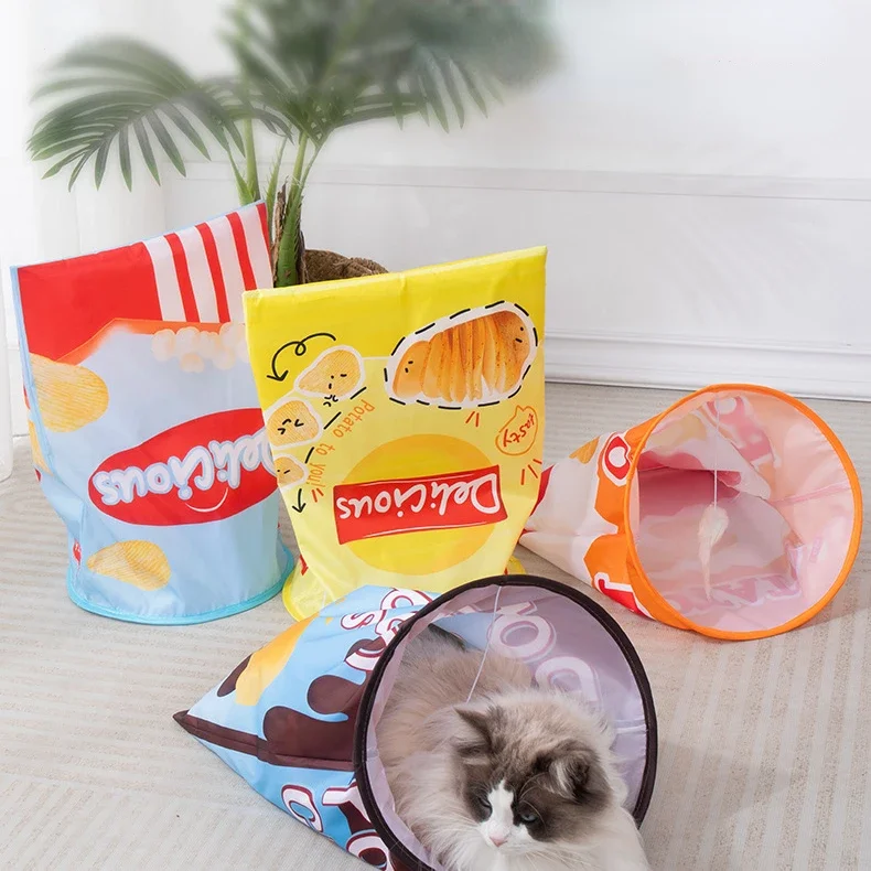 Pet Cat Play Tunnel Toys Collapsible Interactive Cat Drill Bag Indoor Cat Interactive Toys with Crumpled Paper Tunnel Bag