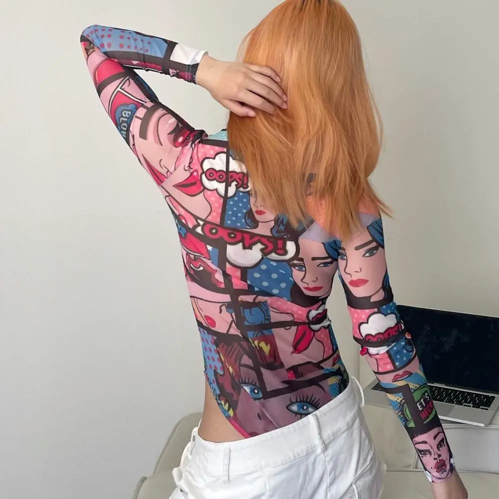 Body de Mujer con Estampado de Chica Picante de Temporada Primavera, Ajustado, Material Fino, Pantalones Largos de Cintura Media