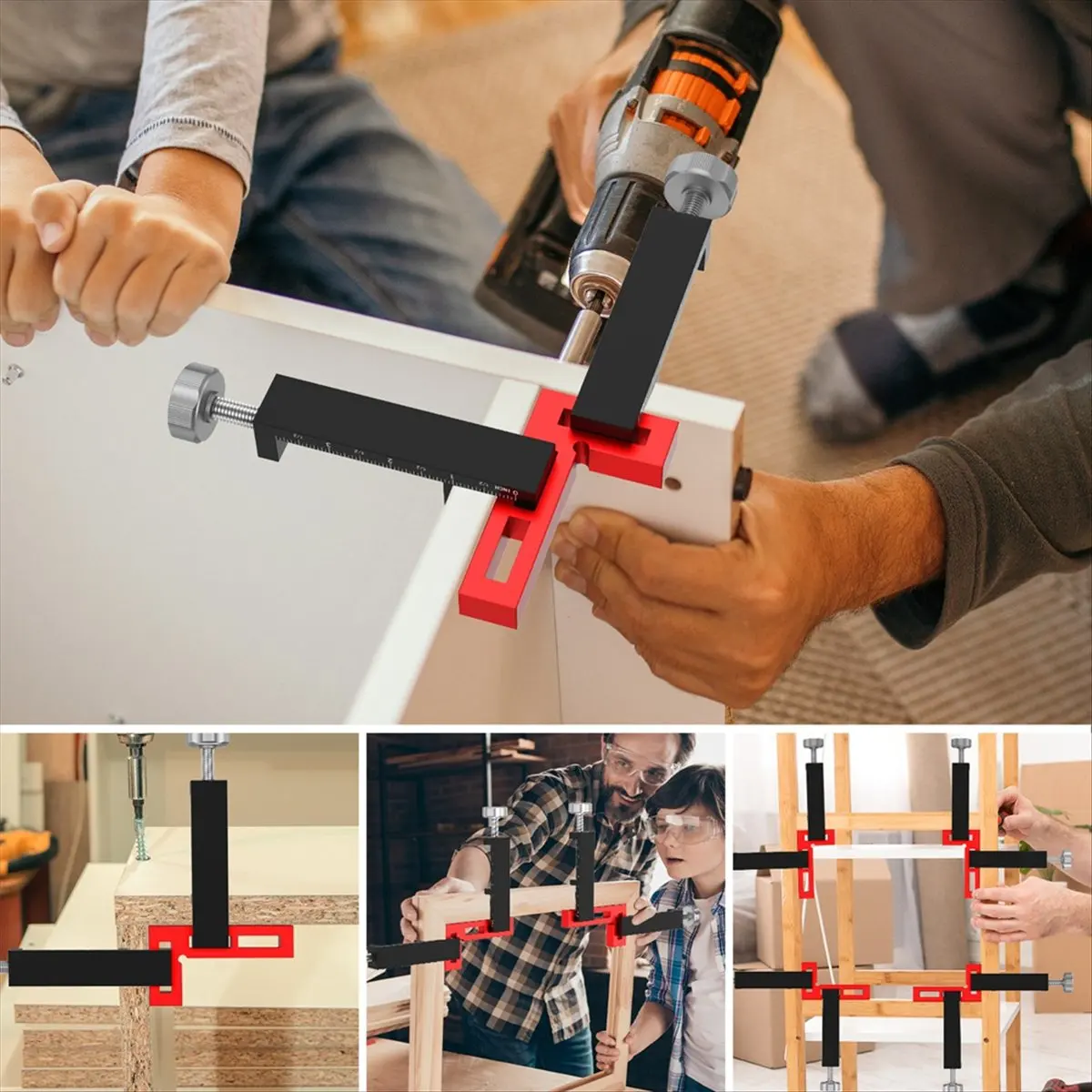 Carpentry Fixing Clamp Wood Board Installation Clamp 90° Positioning Square and C Clamp Cabinet Drawer Corner Clamp 1Set
