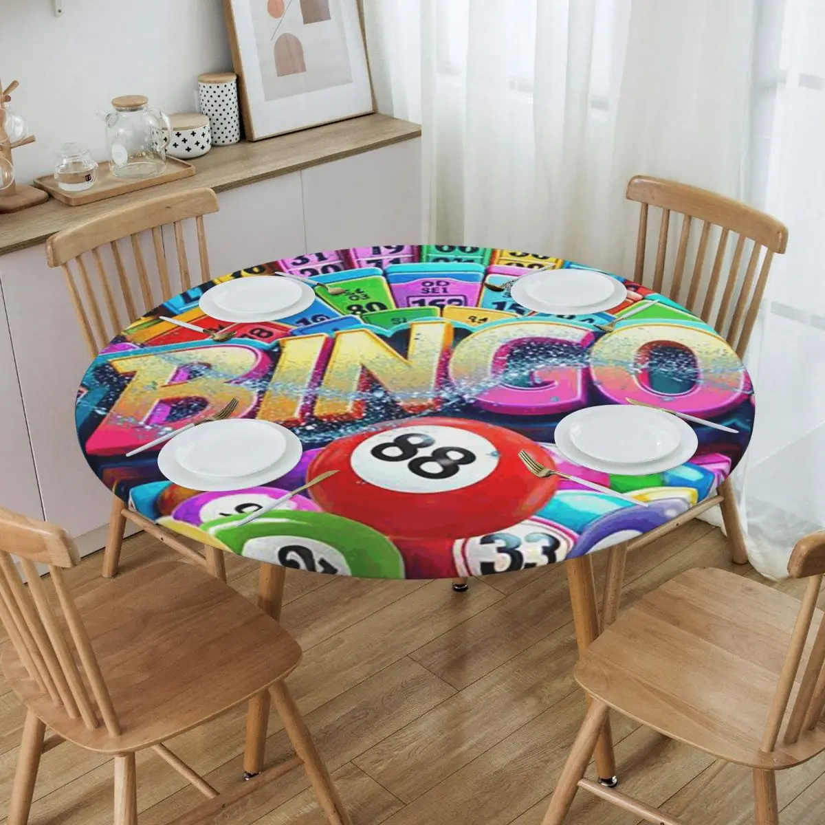 Best Play Bingo Game For Bingo Players Waterproof Round Tablecloth Oilproof Table Cloth for Kitchen Events Dining Table Cover