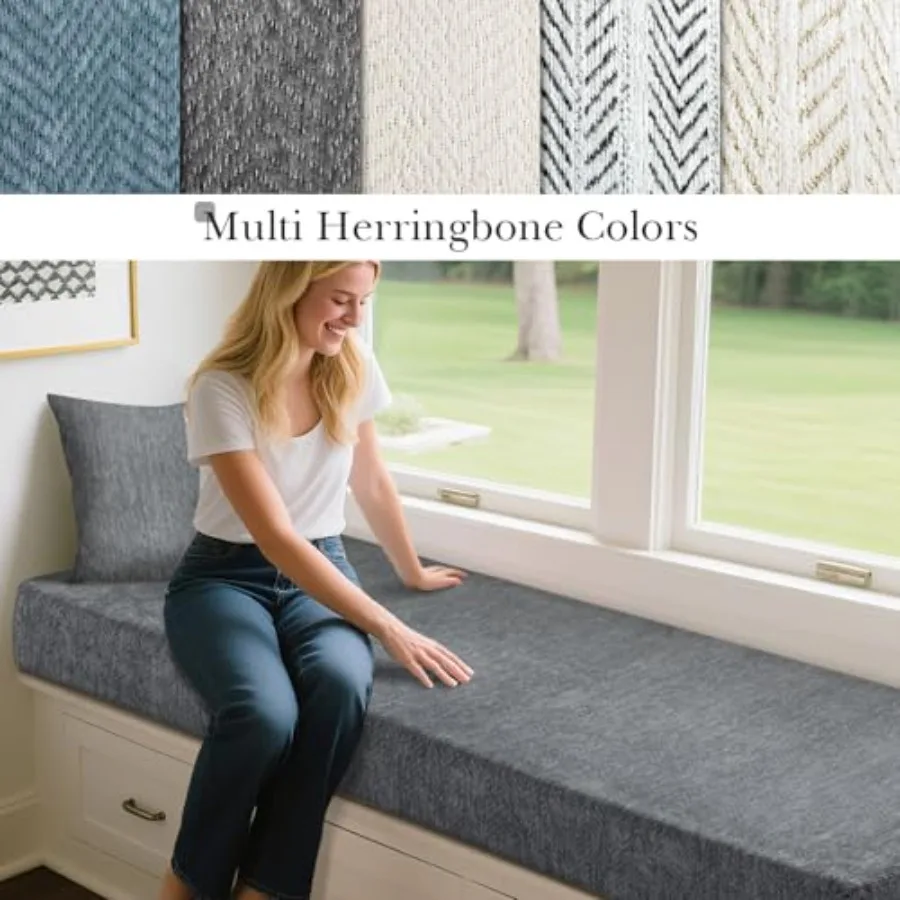 Bench Cushion x4 for Indoor Furniture Weaving Texture Chenille Kitchen Bay Window Non Slip Seat Cushion Tufted Thicken Pad for