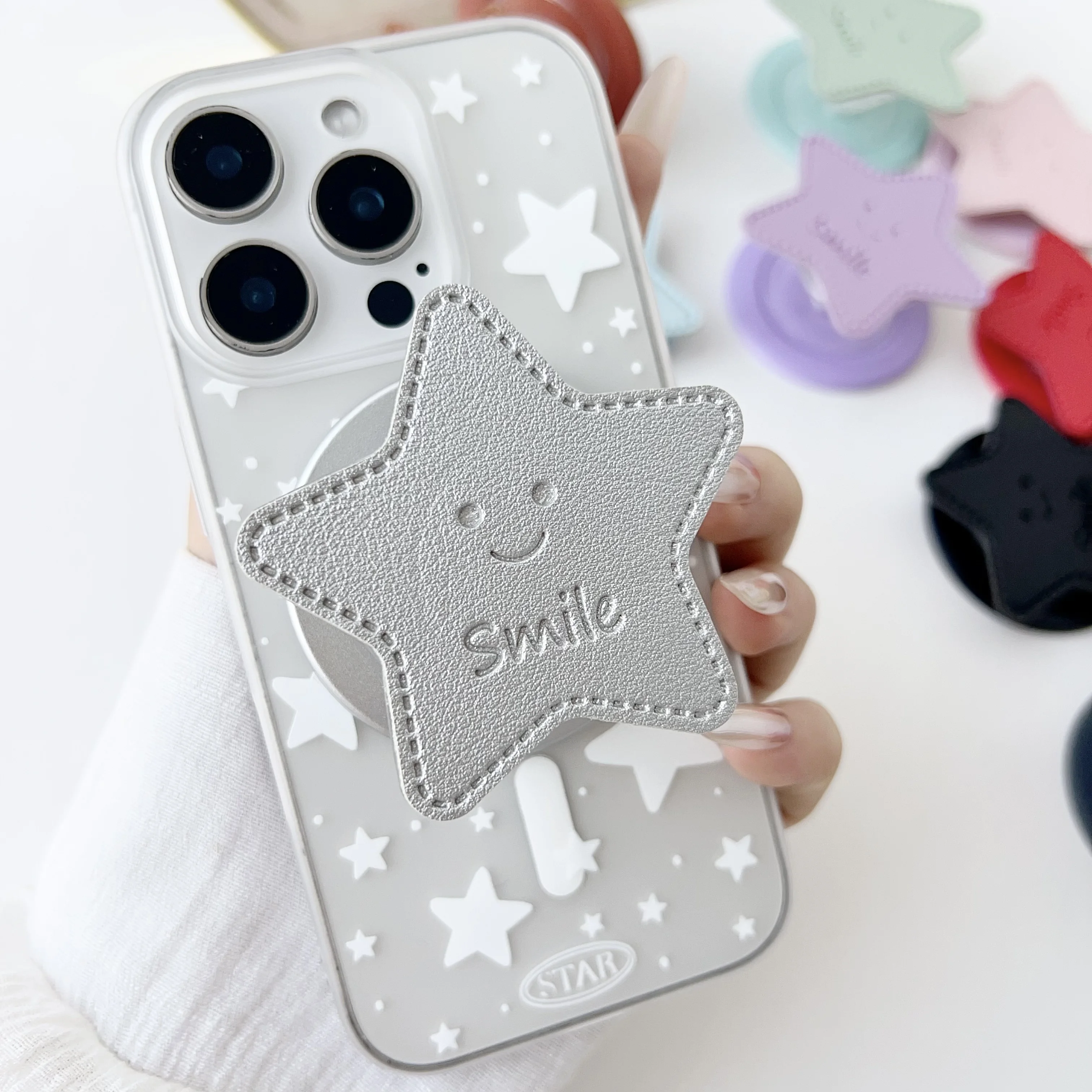 Sommer Einfarbig Stern Halter Universal Smart Tok Lazy Halterung Für iPhone Samsung Faltbare Griptok Stand Buchse