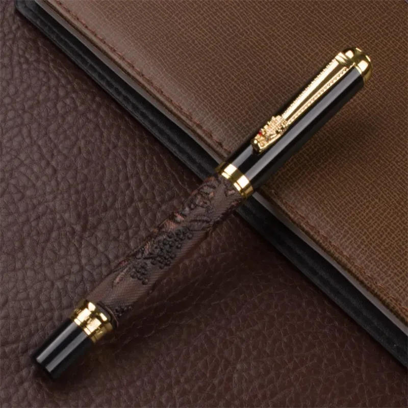 Stylo à bille à roulettes en cuir rouge foncé et noir, marque de luxe, classique, papeterie, offre spéciale