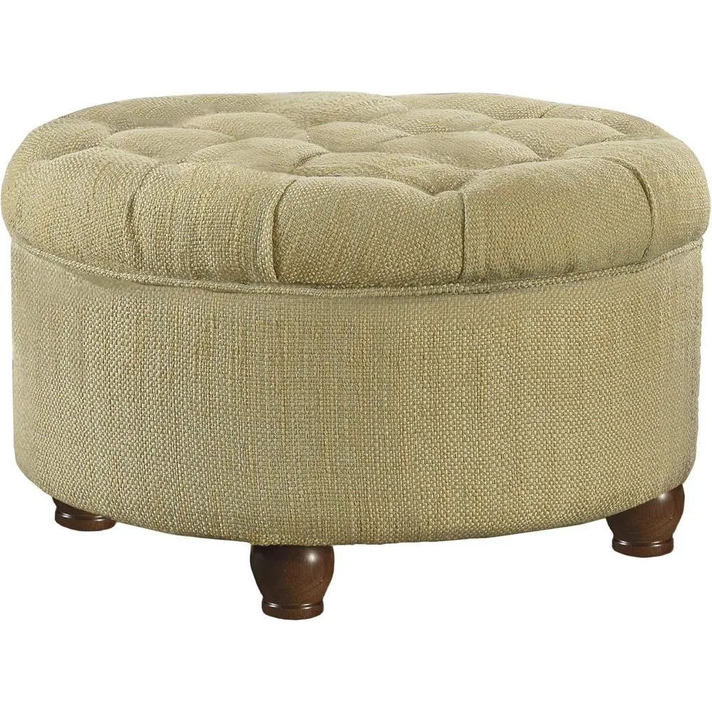 

Footstool, Large Button Tufted Woven Circular Storage Stool for Living Room and Bedroom Storage, Dressing Table Footstool