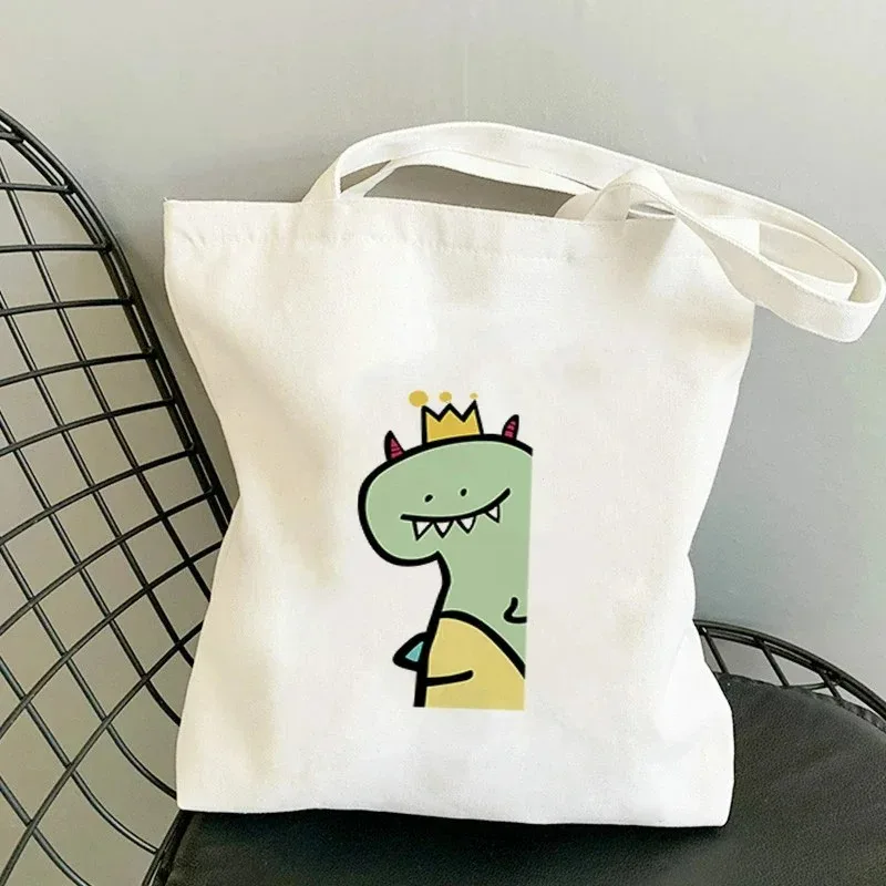 

Women's Cute Dinosaur Graphic Tote Bag - Foldable Canvas Shoulder Bag Large Capacity Streetwear Shopper, Harajuku Style Handbag