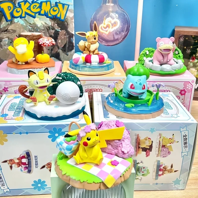 

Genuine Pokemon Pikachu Psyduck Slowpoke Meowth Series Natural Wilderness Fun Action Figure Model Desktop Decoration