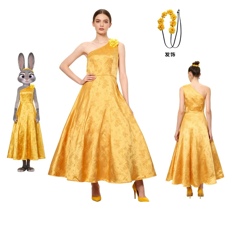 

Zootopia Judy Cosplay Costumes Yellow Dress Headwear Hopps Judy Suits Halloween Carnival Cos Adult Women and Child