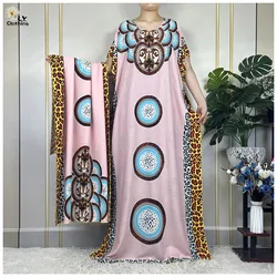 Vestido de mujer musulmana con bufanda grande, algodón estampado Floral suelto, Dashiki africano Boubou Maxi, ropa Abaya de manga corta Islámica