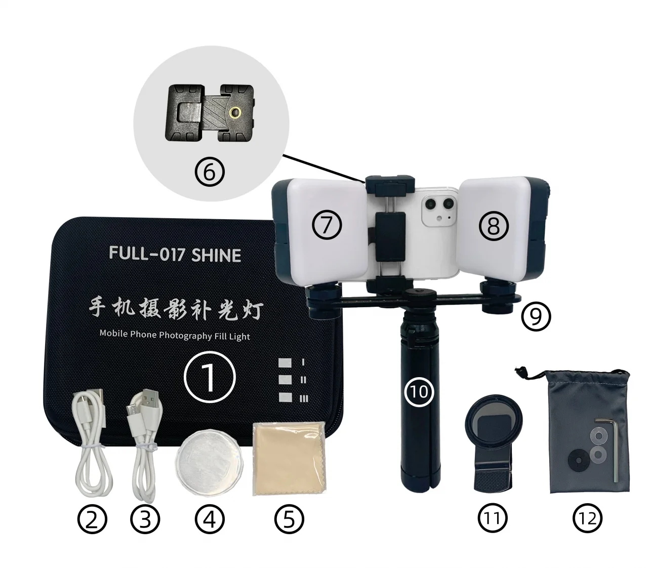 Luz de enchimento do flash oral portátil do telefone móvel, iluminação dental da fotografia